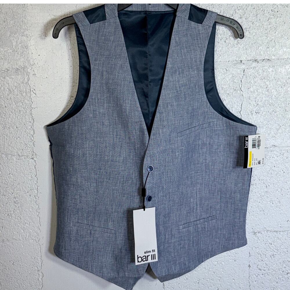 Bar III Men's Slim-Fit White 100% Linen Suit Vest blue Medium $115